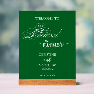 Elegant Script Green Rehearsal Dinner Welcome Acrylic Sign