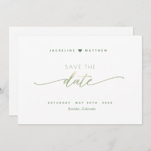 Elegant Script, Green, Simple Wedding Save The Date