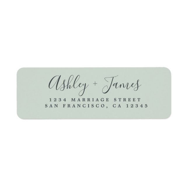 Elegant Script Green Wedding Return Address Label (Front)