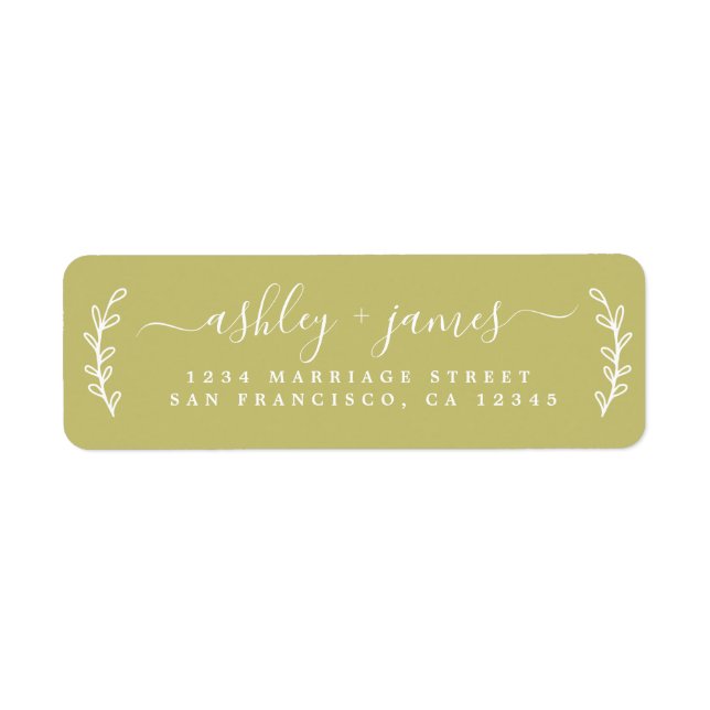 Elegant Script Green Wedding Return Address Label (Front)