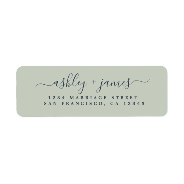 Elegant Script Green Wedding Return Address Label (Front)
