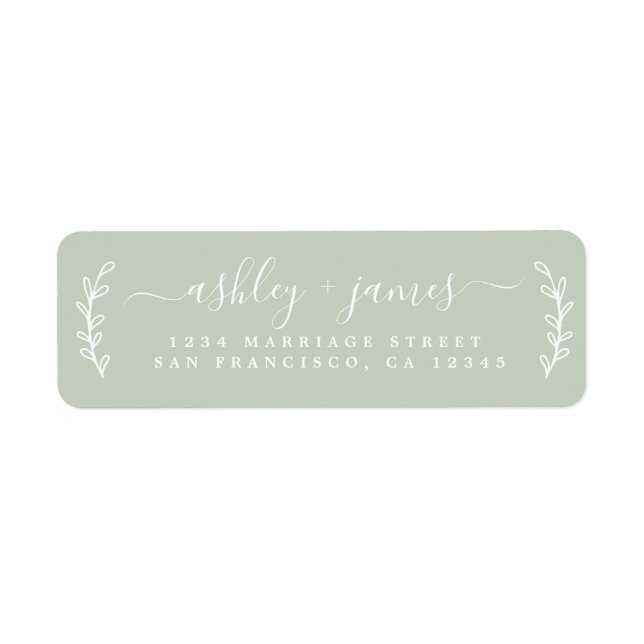 Elegant Script Green Wedding Return Address Return Address Label (Front)