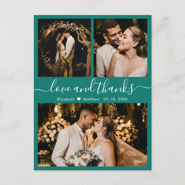 Elegant Script Green Wedding Thank You Postcard (Front)