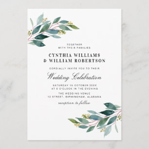 Elegant script greenery eucalyptus wedding invitation
