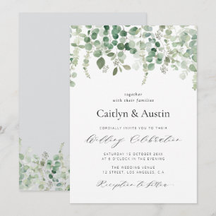 elegant script greenery floral wedding invitation