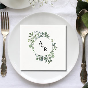 Elegant Script Greenery Monogram Wedding Paper Napkin