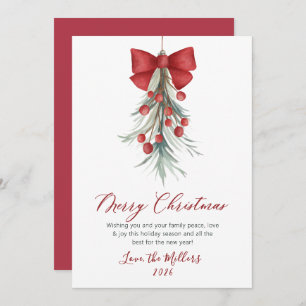Elegant Script Greenery Red Berries Christmas Holiday Card