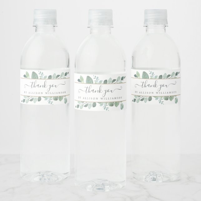 Elegant Script Greenery Thank You Water Bottle Label (Bottles)