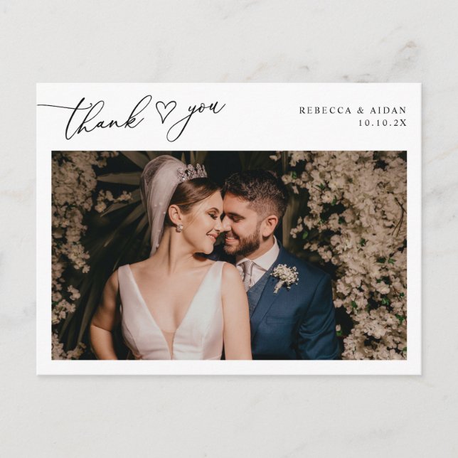 Elegant Script Greenery Wedding Photo Thank You Postcard (Front)