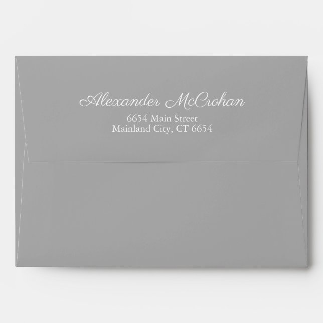 Elegant Script Grey Return Address Mailing Envelope (Back (Top Flap))