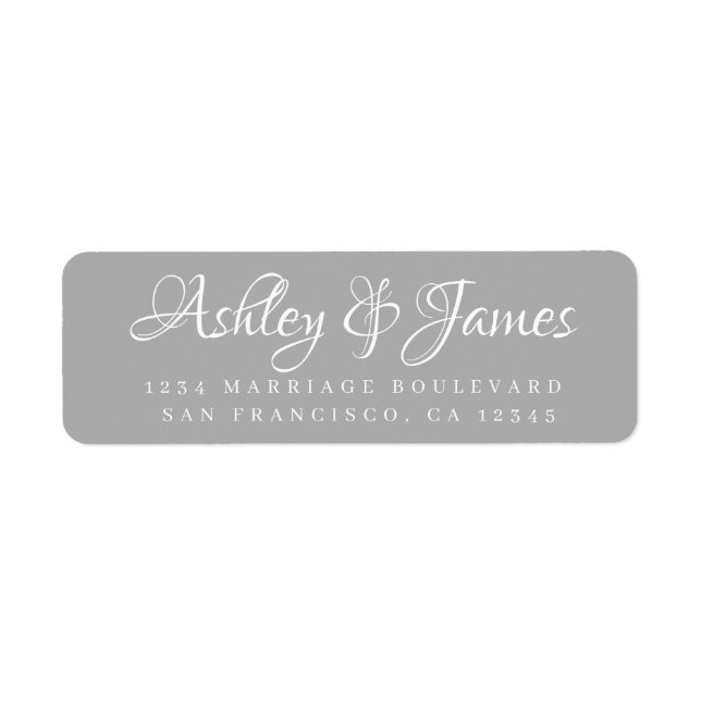 Elegant Script Grey Wedding Return Address Label (Front)