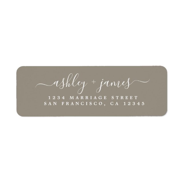 Elegant Script Grey Wedding Return Address Label (Front)