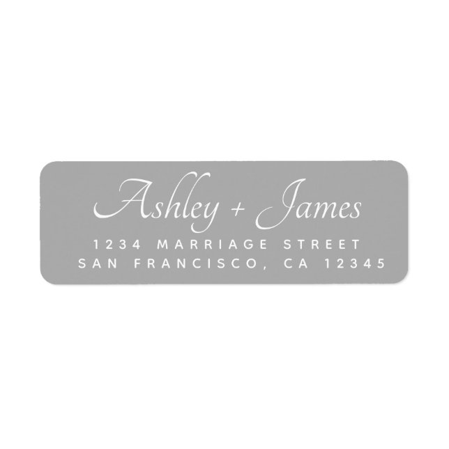 Elegant Script Grey Wedding Return Address Label (Front)