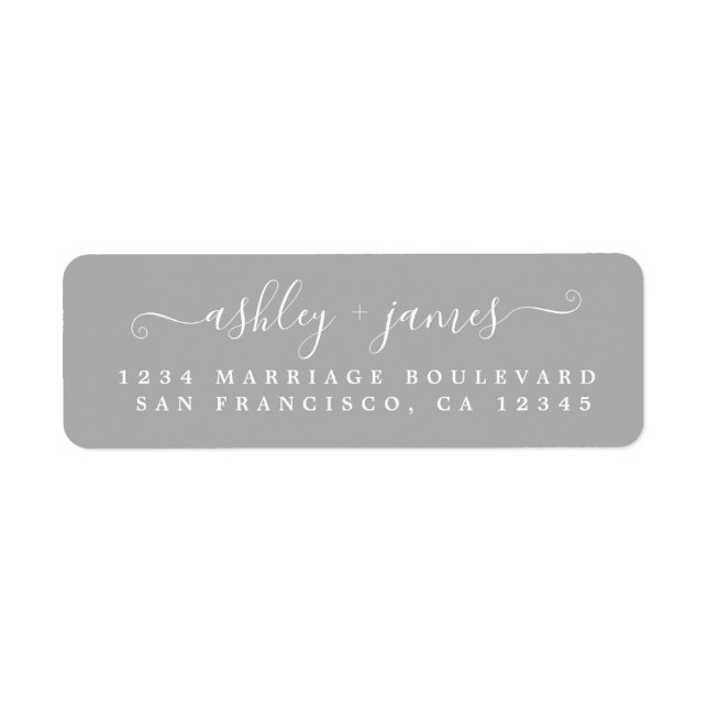 Elegant Script Grey Wedding Return Address Label (Front)