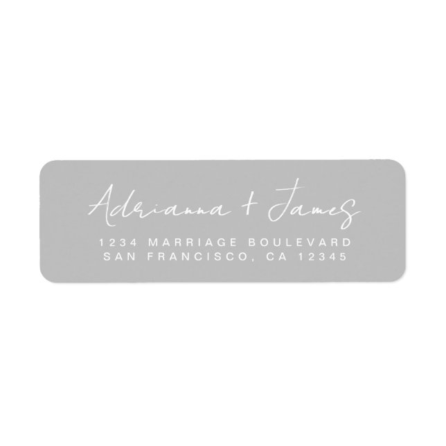 Elegant Script Grey Wedding Return Address Return Address Label (Front)