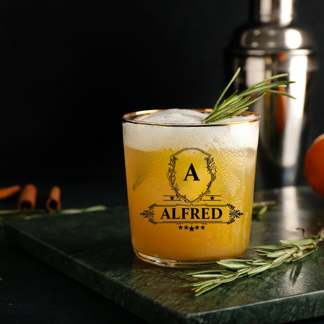 ELegant Script Groomsman Monogram Bridal Party Whiskey Glass (Creator Uploaded)