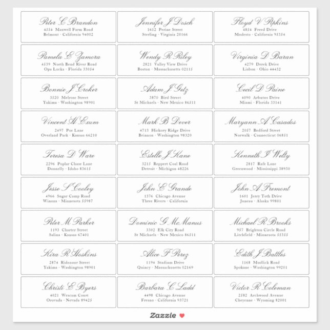 Elegant Script Guest Names Address Sticker (Sheet)