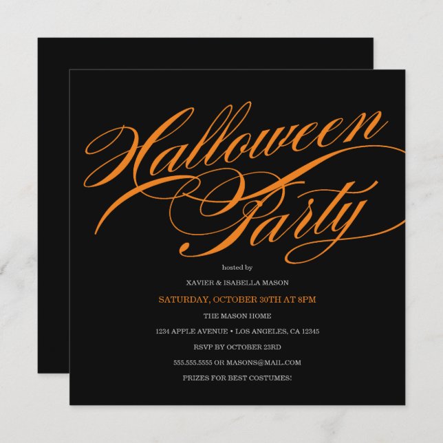 Elegant Script Halloween Party Invitation (Front/Back)