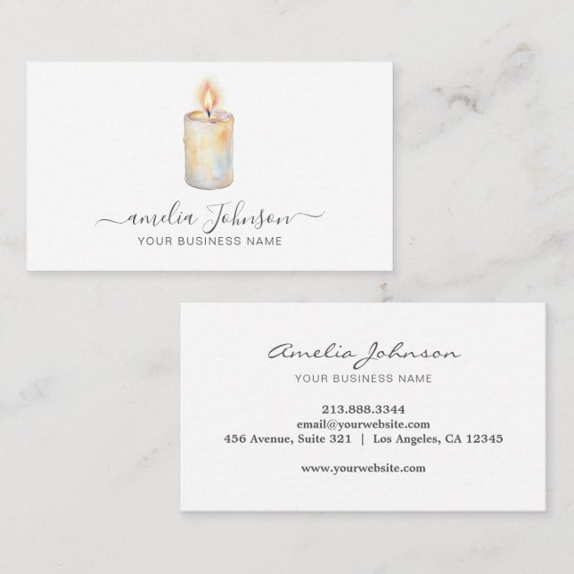 Elegant Script Handmade Candle Logo Artisan Small  Business Card (Front/Back)