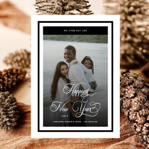Elegant Script Happiest New Year 4 Photo Overlay Holiday Card