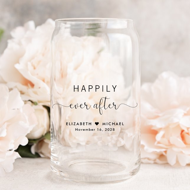 Elegant Script Happily Ever After Wedding Can Glass (Creator Uploaded)