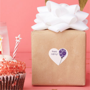 Elegant Script Happy Birthday! Flower Balloon Heart Sticker