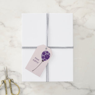 Elegant Script Happy Birthday! Violet Balloon  Gift Tags