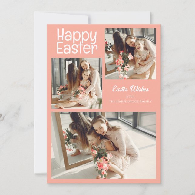 Elegant Script Happy Easter Family Photo Collage Holiday Card (Front)