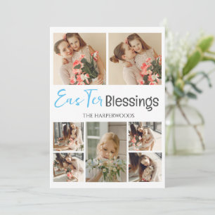 Elegant Script Happy Easter Family Photo Collage Holiday Card