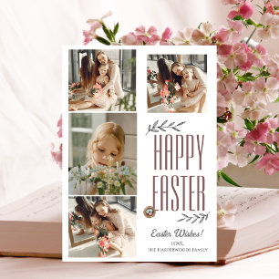 Elegant Script Happy Easter Family Photo Collage Holiday Card