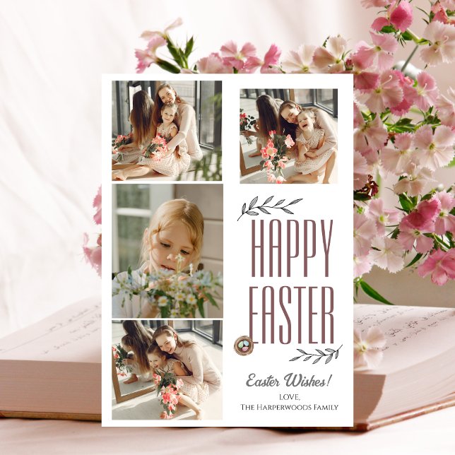 Elegant Script Happy Easter Family Photo Collage Holiday Card (Creator Uploaded)