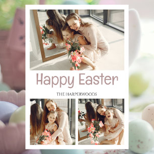 Elegant Script Happy Easter Family Photo Collage Holiday Card