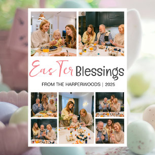 Elegant Script Happy Easter Family Photo Collage Holiday Card