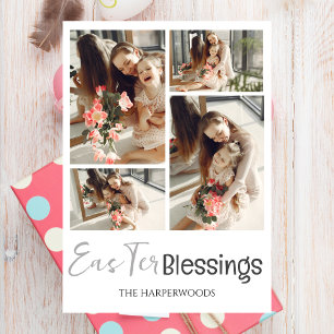Elegant Script Happy Easter Family Photo Collage Holiday Card
