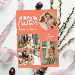 Elegant Script Happy Easter Family Photo Collage Holiday Card
