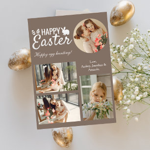 Elegant Script Happy Easter Family Photo Collage Holiday Card