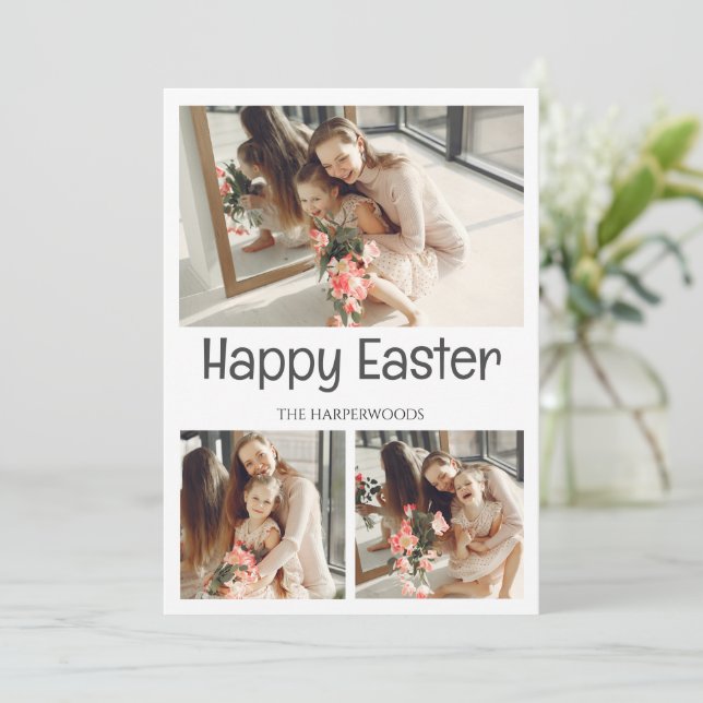 Elegant Script Happy Easter Family Photo Collage Holiday Card (Standing Front)