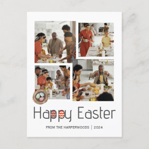 Elegant Script Happy Easter Family Photo Collage Holiday Postcard
