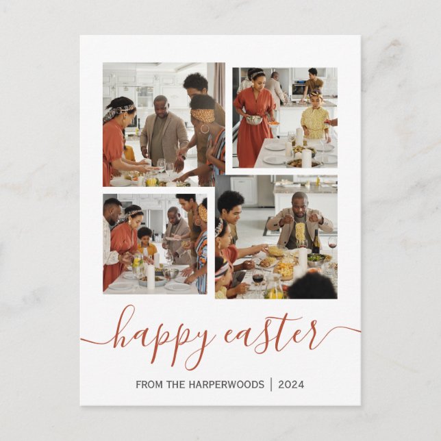 Elegant Script Happy Easter Family Photo Collage Holiday Postcard (Front)