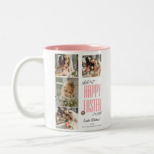 Elegant Script Happy Easter Family Photo Collage Two-Tone Coffee Mug
