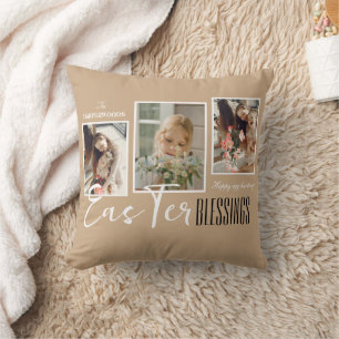 Elegant Script Happy Easter Family Three Photo Cushion