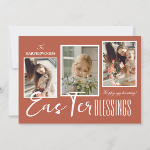 Elegant Script Happy Easter Family Three Photo Holiday Card