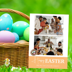 Elegant Script Happy Easter family Two photo Holiday Card