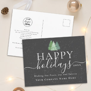 Elegant Script Happy Holidays Business Logo Holiday Postcard