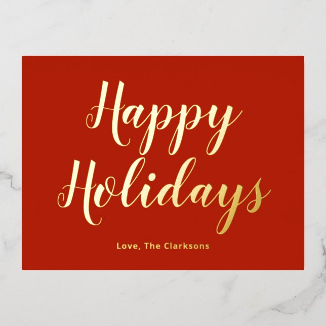 Elegant Script Happy Holidays Foil Holiday Postcard (Front)