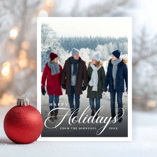 Elegant Script Happy Holidays Photo  Holiday Postcard