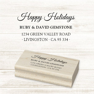 Elegant Script Happy Holidays Return Address  Rubber Stamp