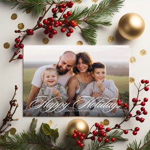 Elegant Script Happy Holidays Two Photo Holiday Card