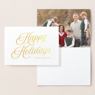 Elegant Script Happy Holidays with Photo Foil Card