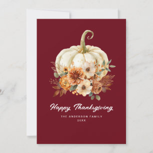 elegant script happy thanksgiving floral card